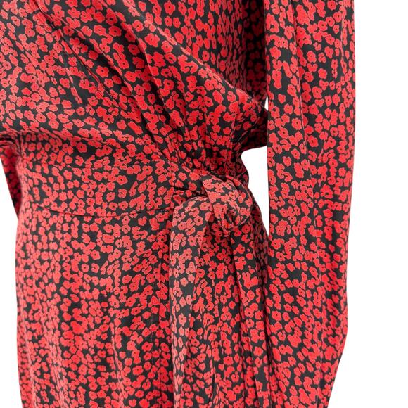 Free People Kinsley Red & Black Floral Print V-neck Long Sleeve Mini Wrap Dress - Picture 8 of 15